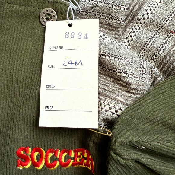 Vintage 90s MGM Kid's Fashion 3-Piece Overalls Set Boys 24M Corduroy Soccer Bear - Picture 7 of 10